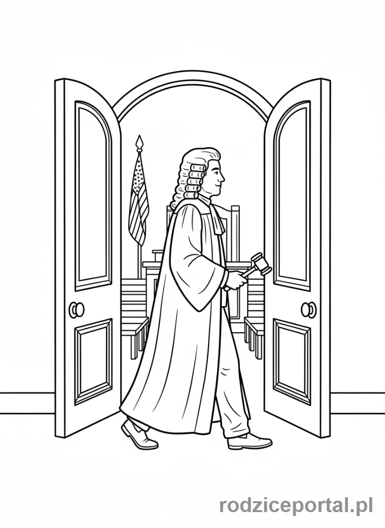 Kolorowanka Sędzia - Sędzia wchodzący do sali