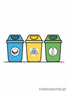 Kolorowanka Segregacja Śmieci - Kolorowe pojemniki