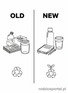 Kolorowanka Segregacja Śmieci - Recykling przemiana