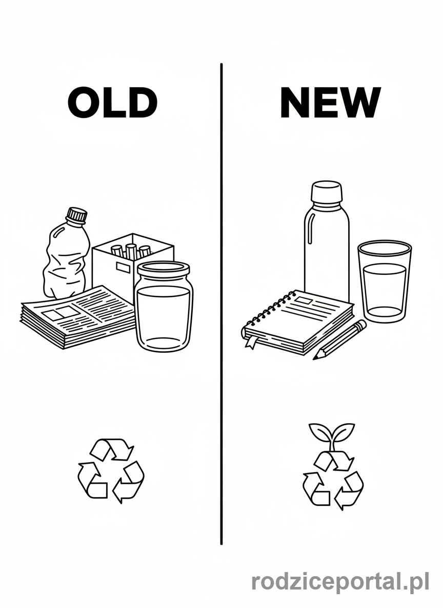 Kolorowanka Segregacja Śmieci - Recykling przemiana