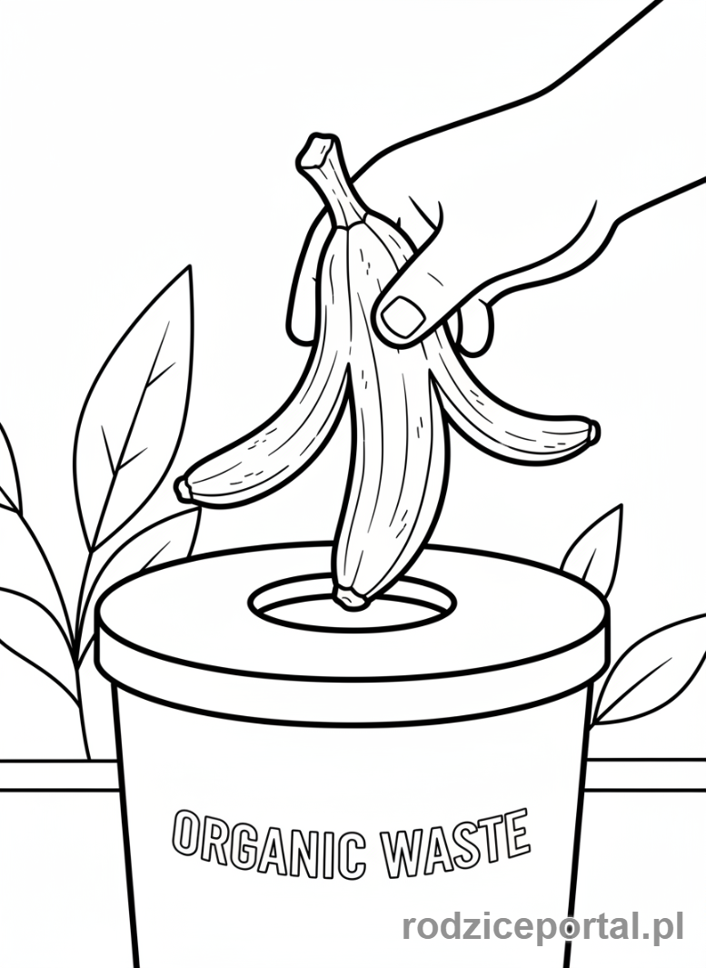 Kolorowanka Segregacja Śmieci - Skorka bananowa bio