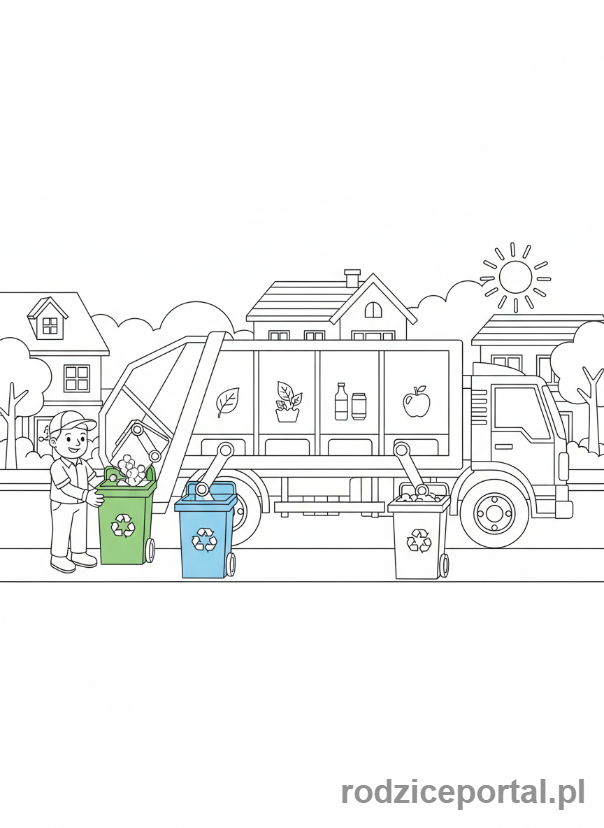 Kolorowanka Segregacja Śmieci - Smieciarka segregacja