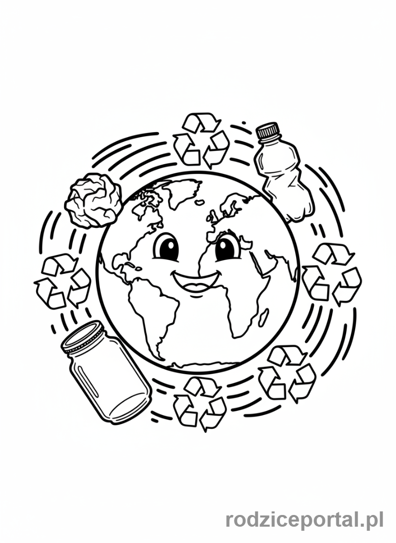 Kolorowanka Segregacja Śmieci - Ziemia recykling