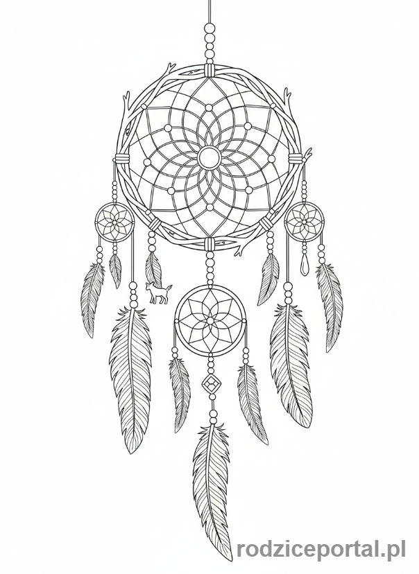 Kolorowanka Sen - Łapacz snów z piórami