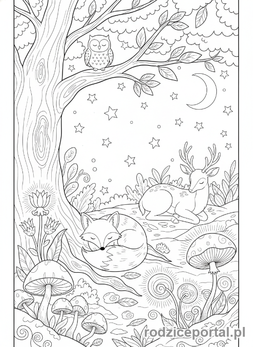 Kolorowanka Sen - Magiczny las we śnie
