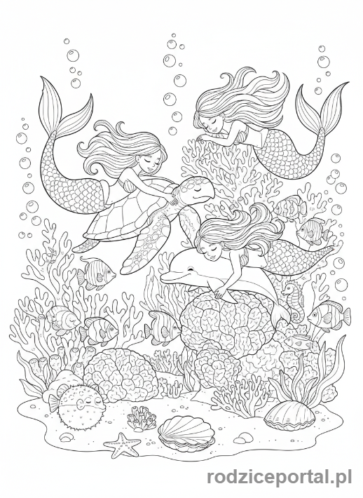 Kolorowanka Sen - Syreny i śpiące stworzenia morskie