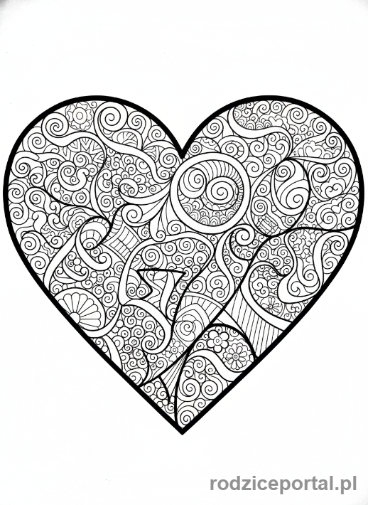 Kolorowanka Serce - Abstrakcyjne serce z wzorami