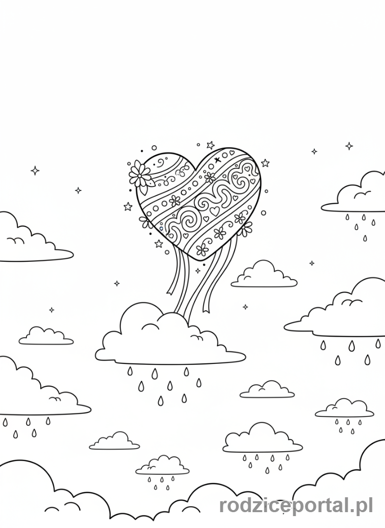 Kolorowanka Serce - Serce na niebie