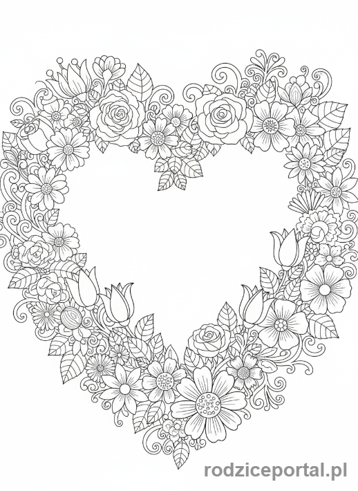 Kolorowanka Serce - Serce wśród kwiatów