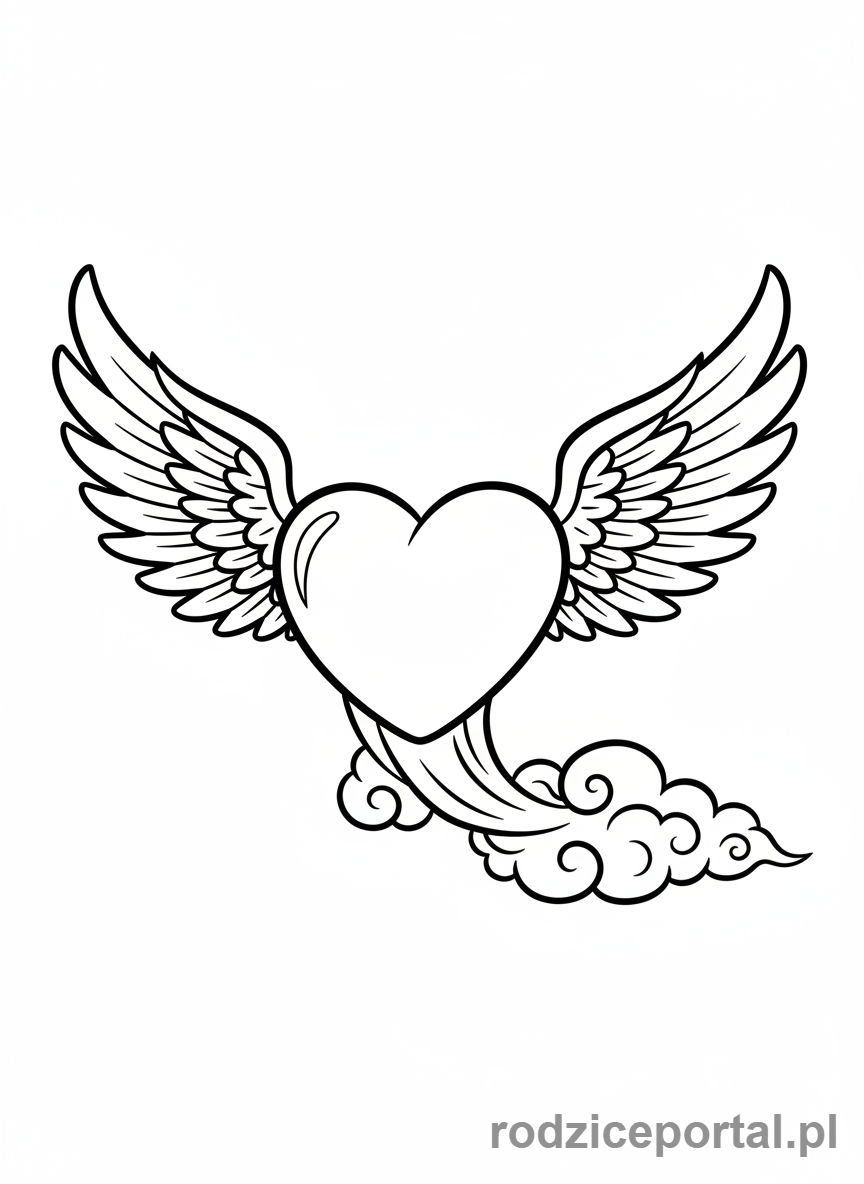 Kolorowanka Serce - Serce ze skrzydłami
