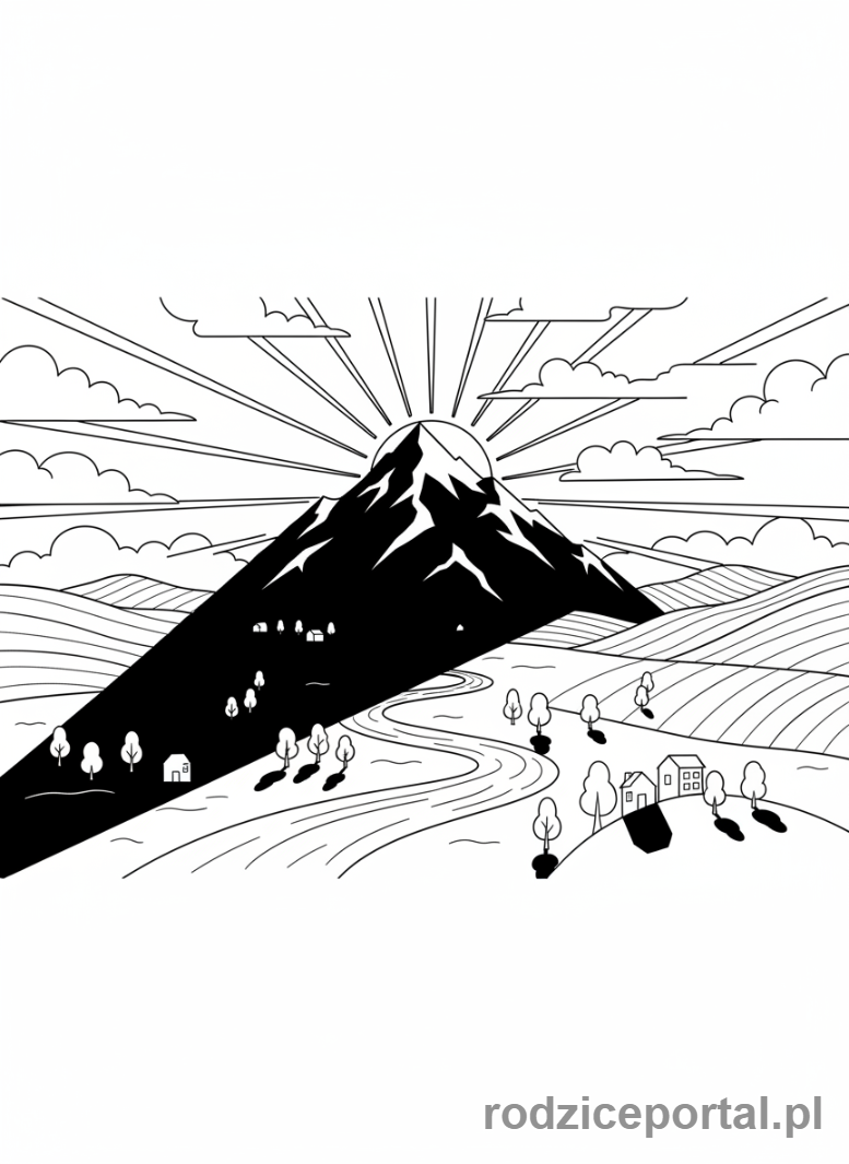 Kolorowanka Shadow - Cień góry o wschodzie słońca