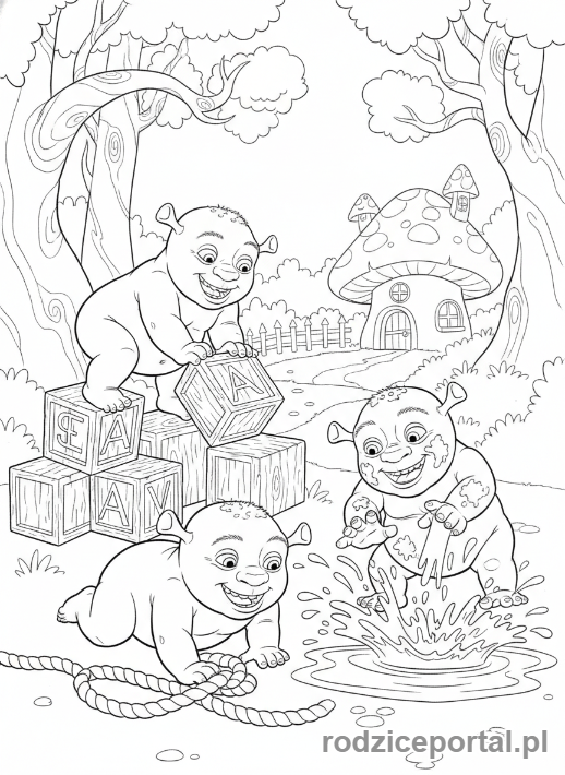 Kolorowanka Shrek - Dzieciaki ogry