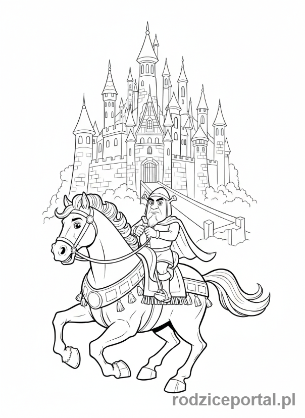 Kolorowanka Shrek - Lord Farquaad na koniu