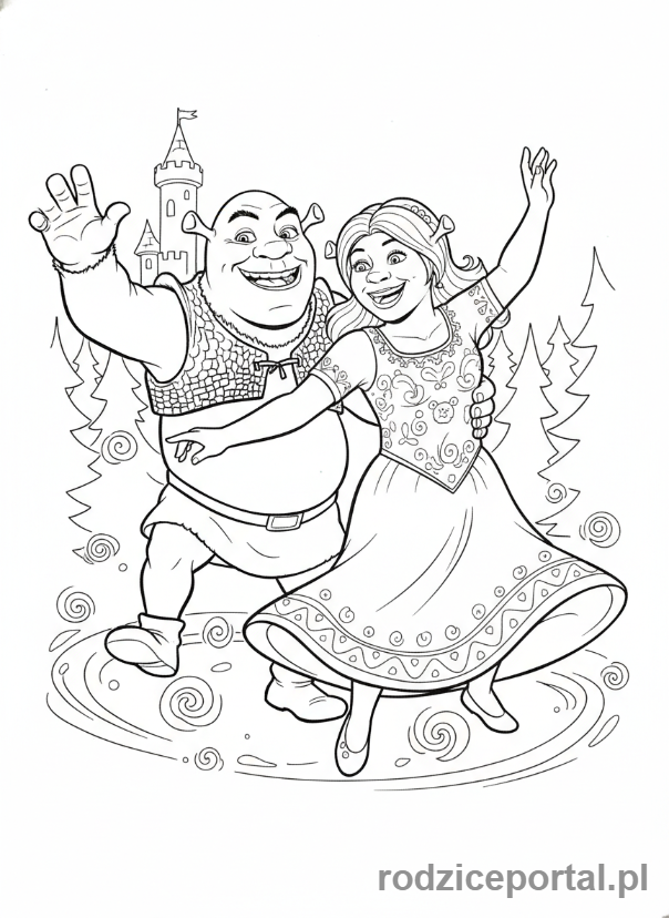 Kolorowanka Shrek - Shrek i Fiona taniec