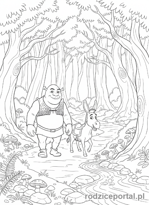 Kolorowanka Shrek - Shrek i Osioł w drodze