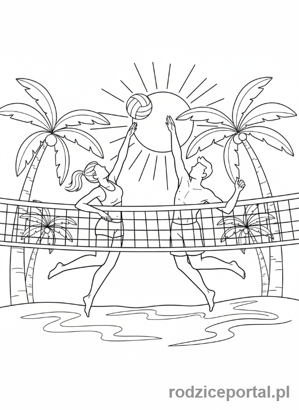 Kolorowanka Siatkówka - Plazowa siatkowka slonce