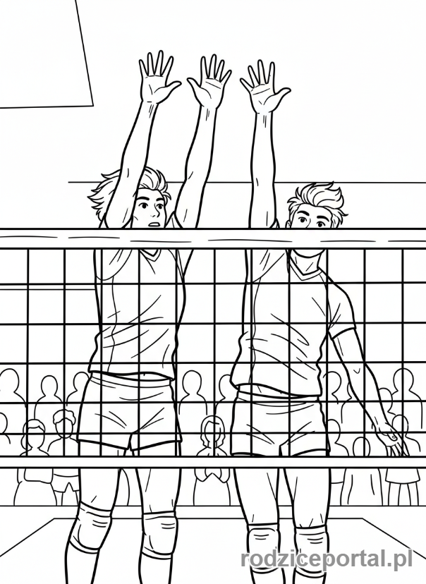 Kolorowanka Siatkówka - Siatkarz blokuje przy siatce