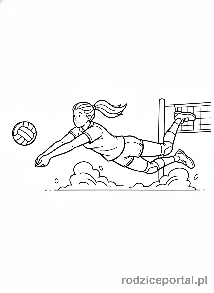 Kolorowanka Siatkówka - Siatkarz broni wslizgiem