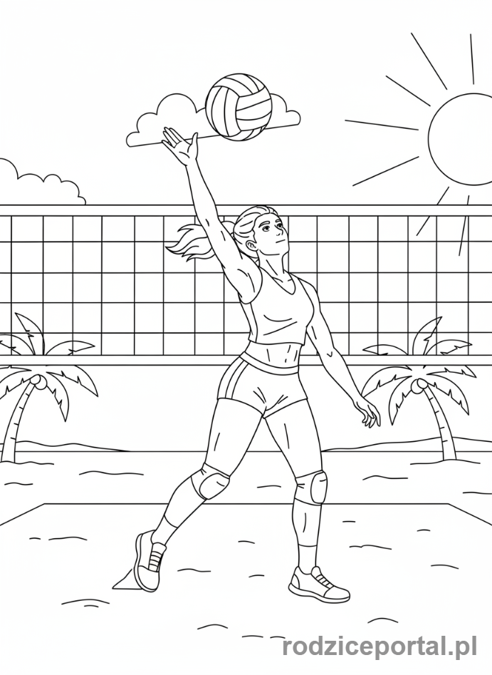 Kolorowanka Siatkówka - Siatkarz serwuje pilke