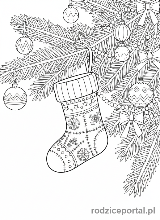 Kolorowanka Skarpeta Świąteczna - Mała skarpeta na choince.