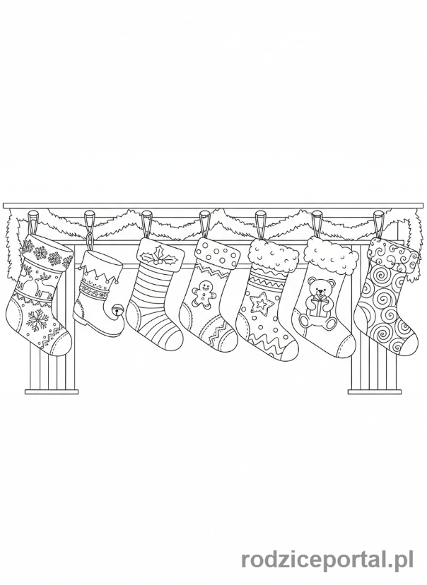 Kolorowanka Skarpeta Świąteczna - Różne skarpety obok siebie.