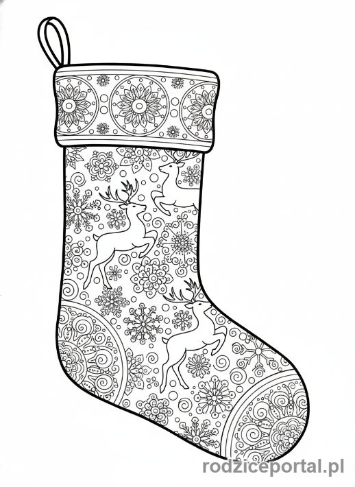 Kolorowanka Skarpeta Świąteczna - Skarpeta z fantazyjnymi wzorami.
