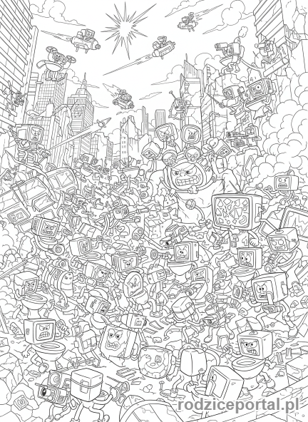 Kolorowanka Skibidi Toilet - Epicka bitwa Skibidi Toalet