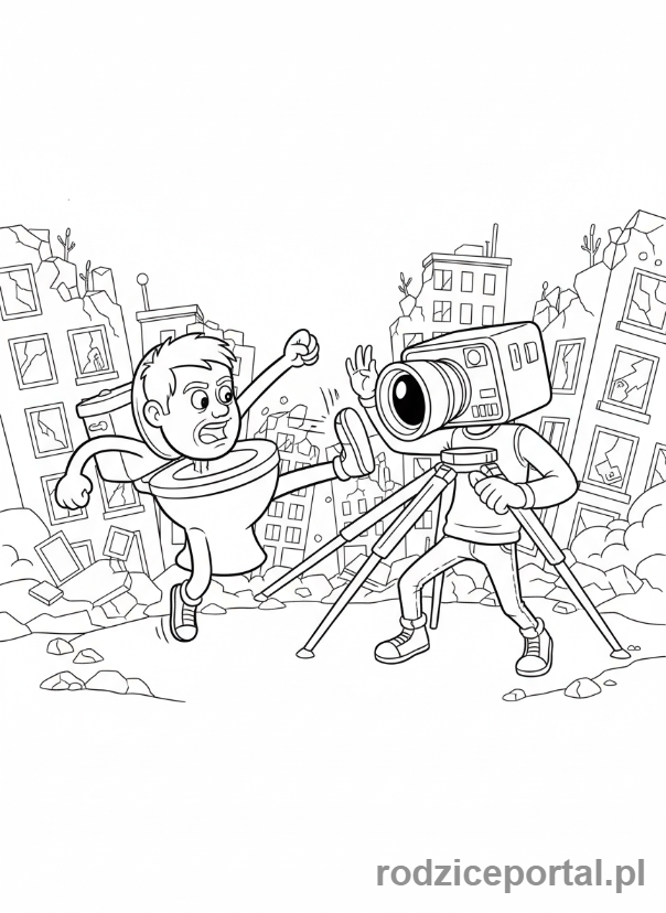 Kolorowanka Skibidi Toilet - Skibidi Toaleta kontra Kameraman