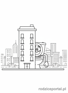 Kolorowanka Skibidi Toilet - Skibidi Toaleta za budynkiem