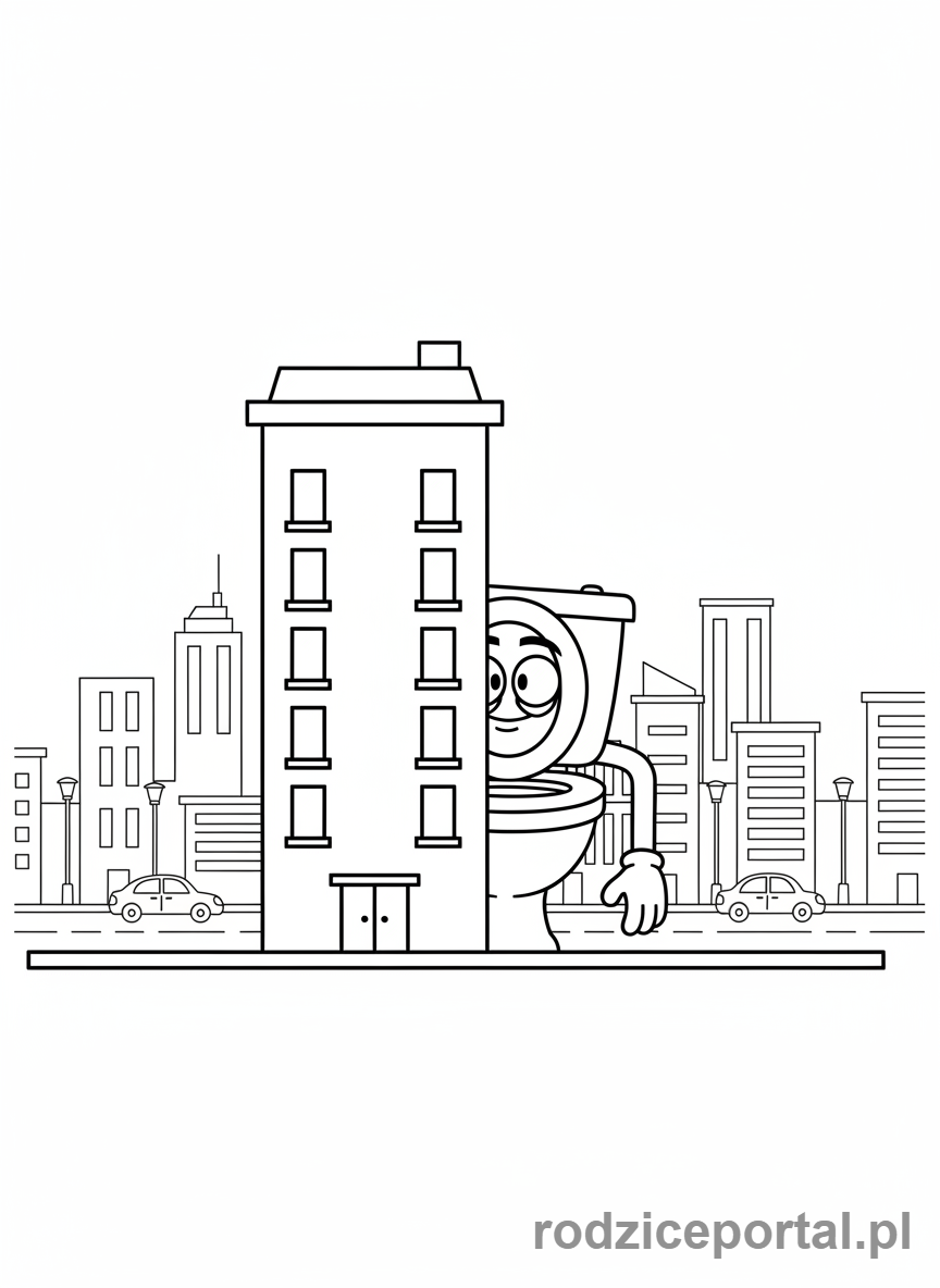 Kolorowanka Skibidi Toilet - Skibidi Toaleta za budynkiem