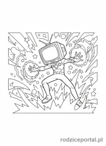 Kolorowanka Skibidi Toilet - Telewizor używający mocy