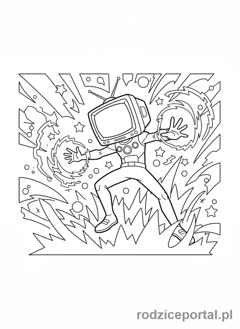 Kolorowanka Skibidi Toilet - Telewizor używający mocy