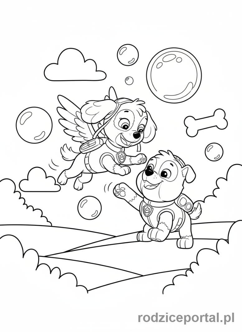 Kolorowanka Skye - Skye i Rubble bawią się razem