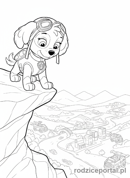 Kolorowanka Skye - Skye obserwuje widoki z góry