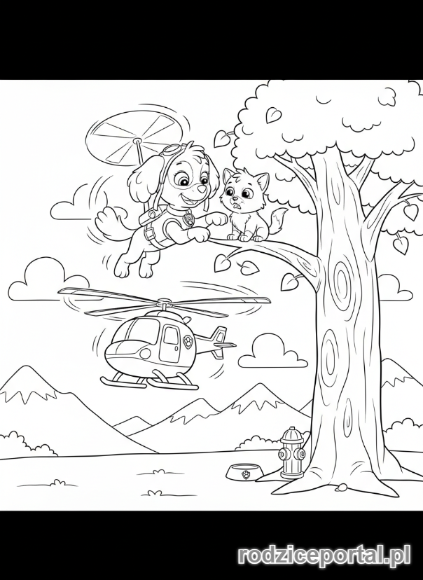 Kolorowanka Skye - Skye ratuje kotka z drzewa