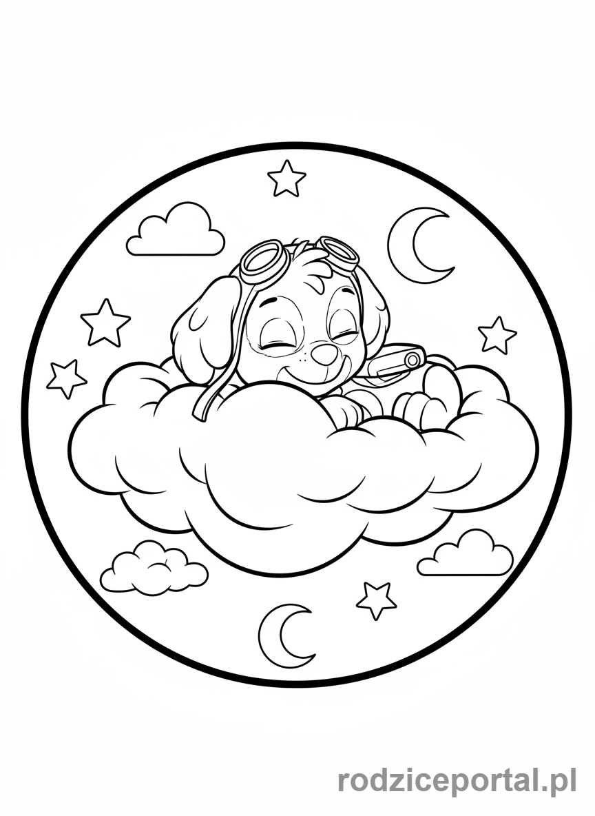 Kolorowanka Skye - Skye relaksuje się na chmurze