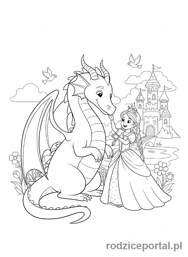 Kolorowanka Smok - Smok i księżniczka