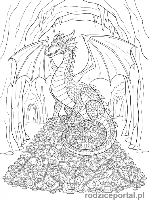 Kolorowanka Smok - Smok i skarb