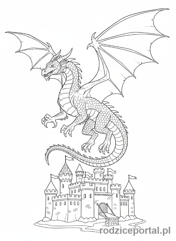 Kolorowanka Smok - Smok nad zamkiem