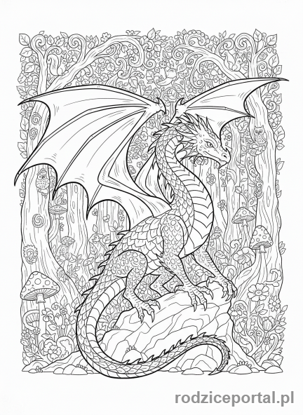 Kolorowanka Smok - Smok sylwetka las