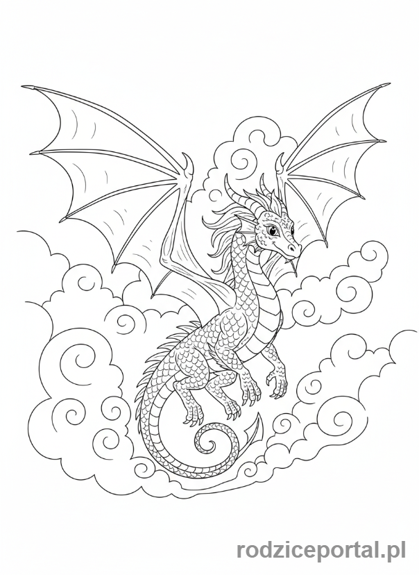Kolorowanka Smok - Smok w chmurach