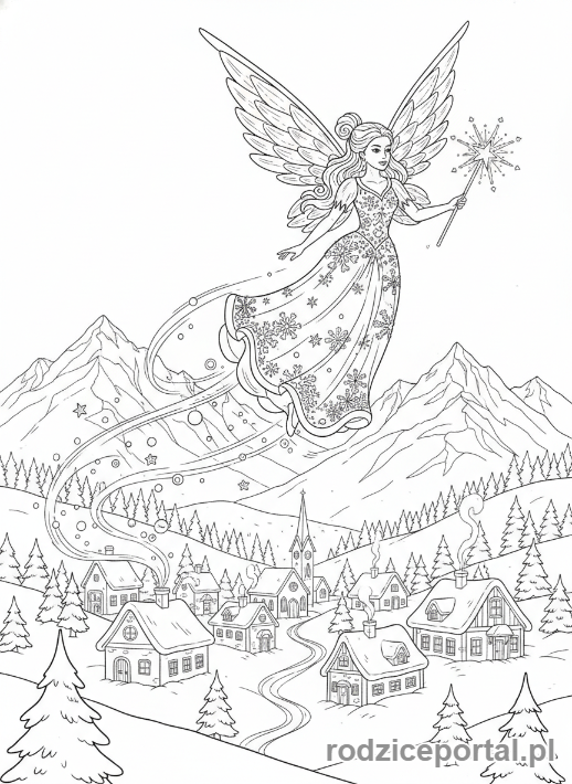 Kolorowanka Śnieżynka - Śnieżynka_lot_nad_krajobrazem