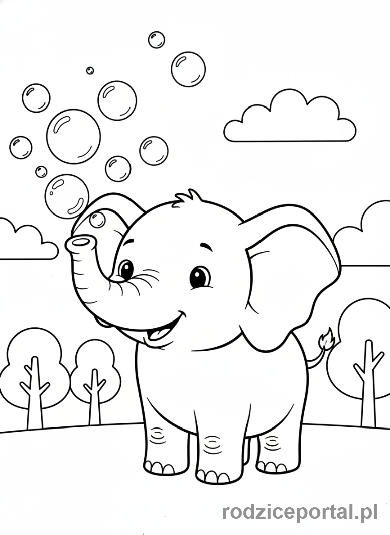 Kolorowanka Słoń - Słoń bańki mydlane