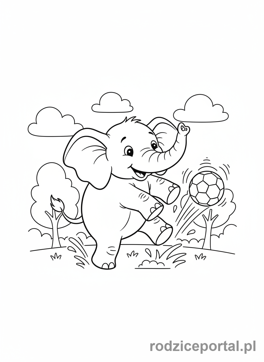 Kolorowanka Słoń - Słoń gra w piłkę