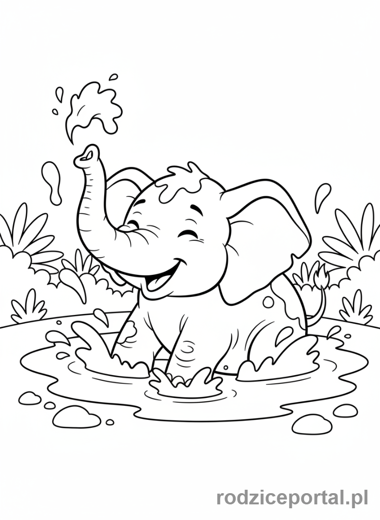 Kolorowanka Słoń - Słoń kąpiel błotna