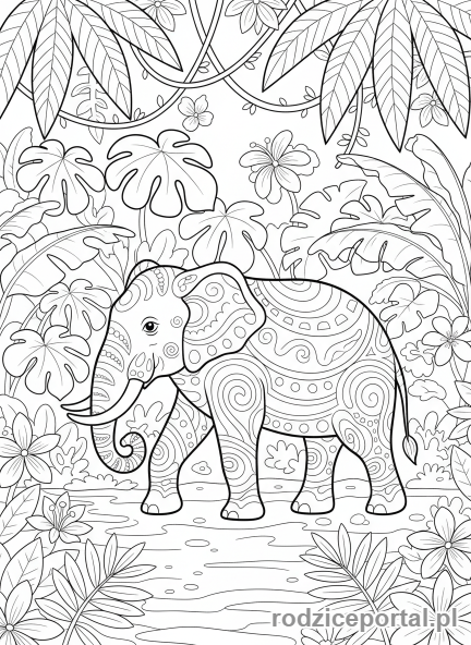Kolorowanka Słoń - Słoń w dżungli