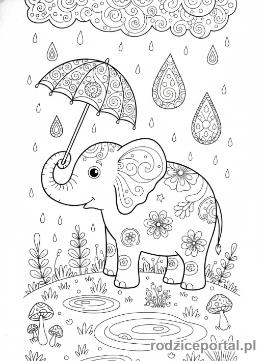 Kolorowanka Słoń - Słoń z parasolką