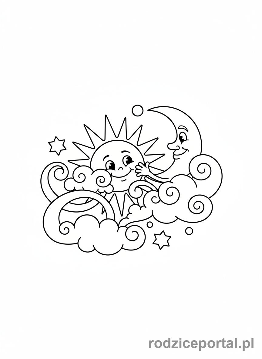 Kolorowanka Słońce I Księżyc - Słońce i Księżyc bawią się w chowanego