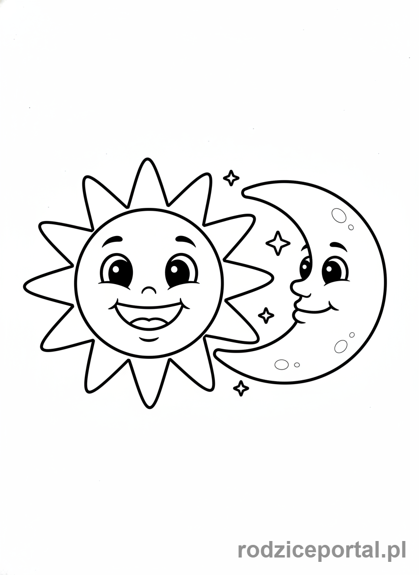 Kolorowanka Słońce I Księżyc - Uśmiechnięte Słońce i Księżyc
