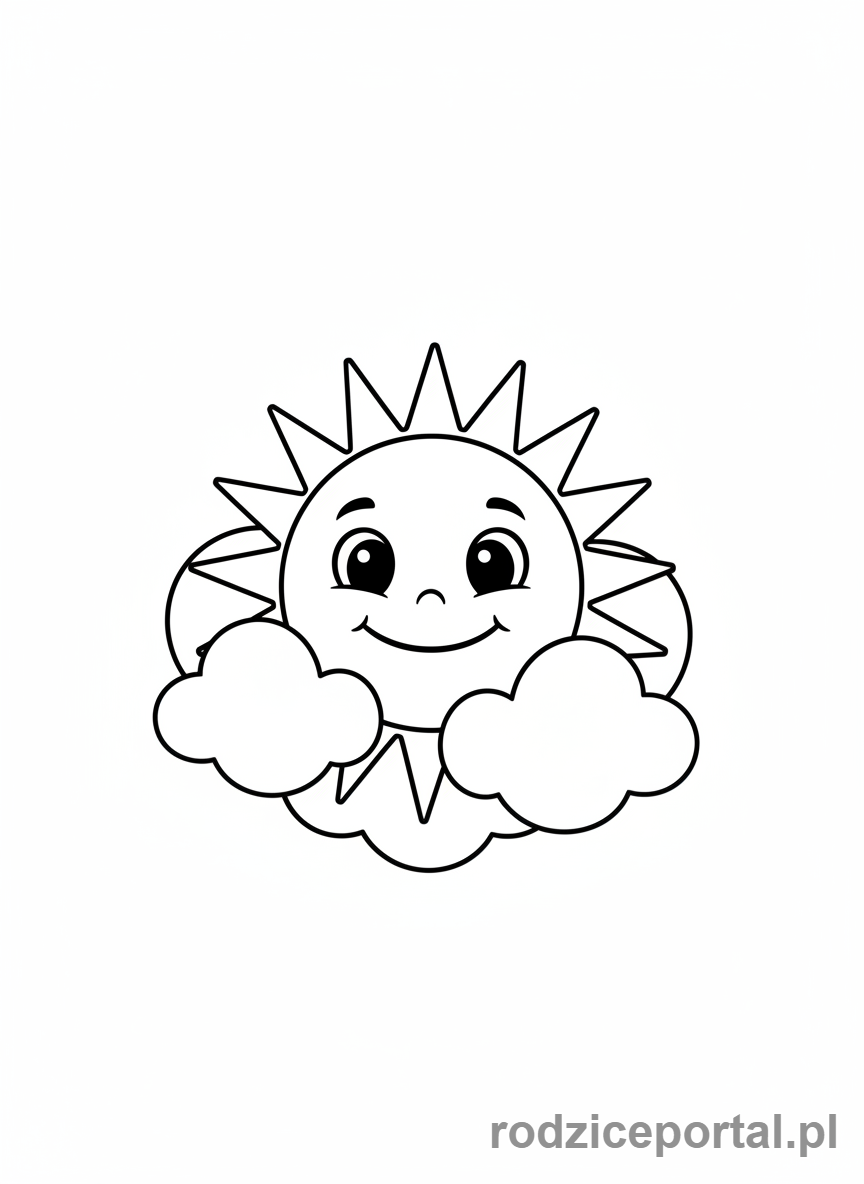Kolorowanka Słońce - Słońce otoczone puszystymi chmurami